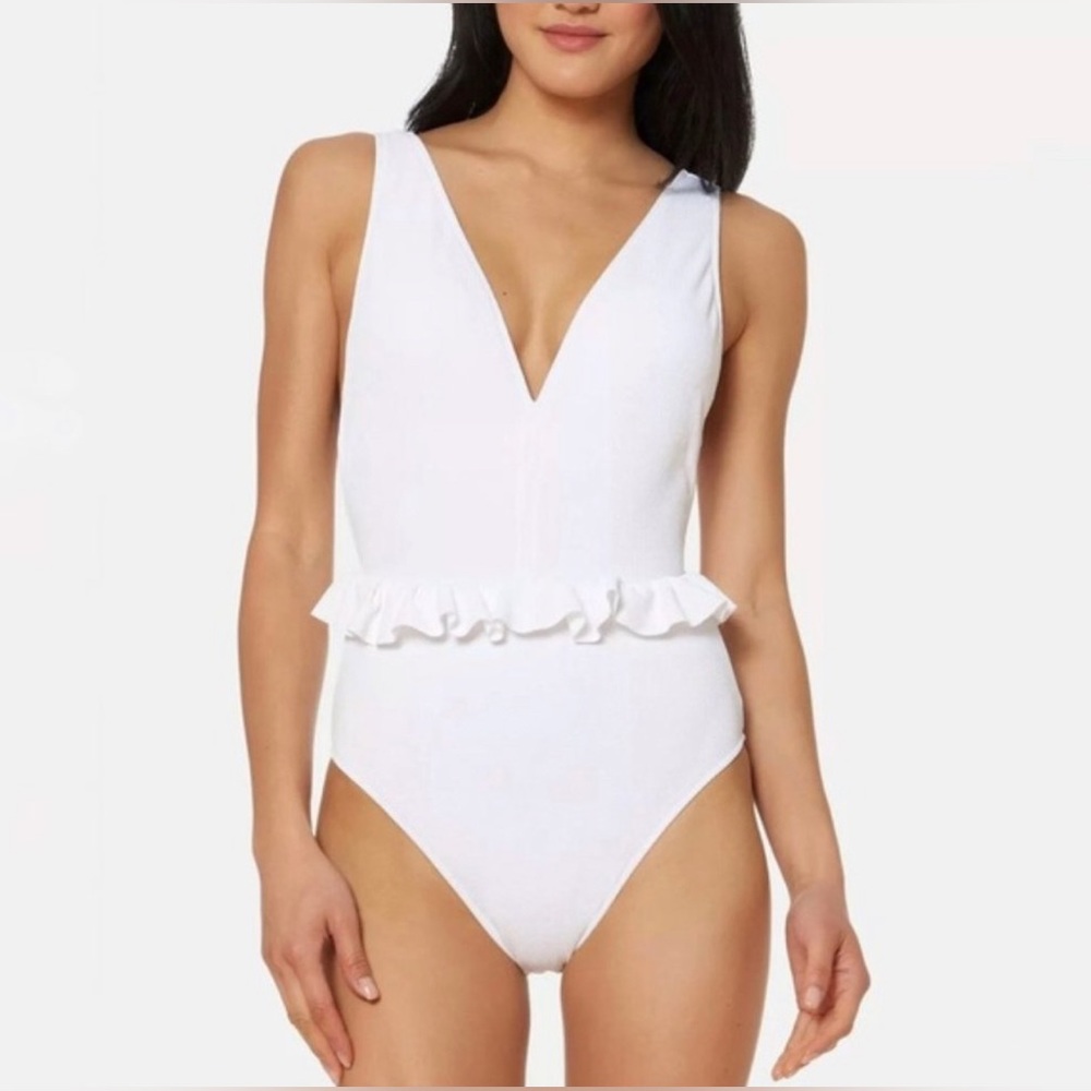 White Jessica Simpson Monet Ruffle Swimsuit